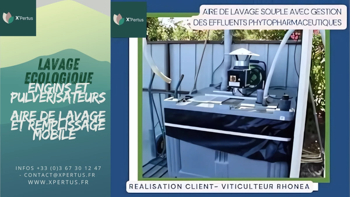 Image Installation d'une aire de lavage mobile pour la gestion des effluents phytosanitaires chez Rhonéa